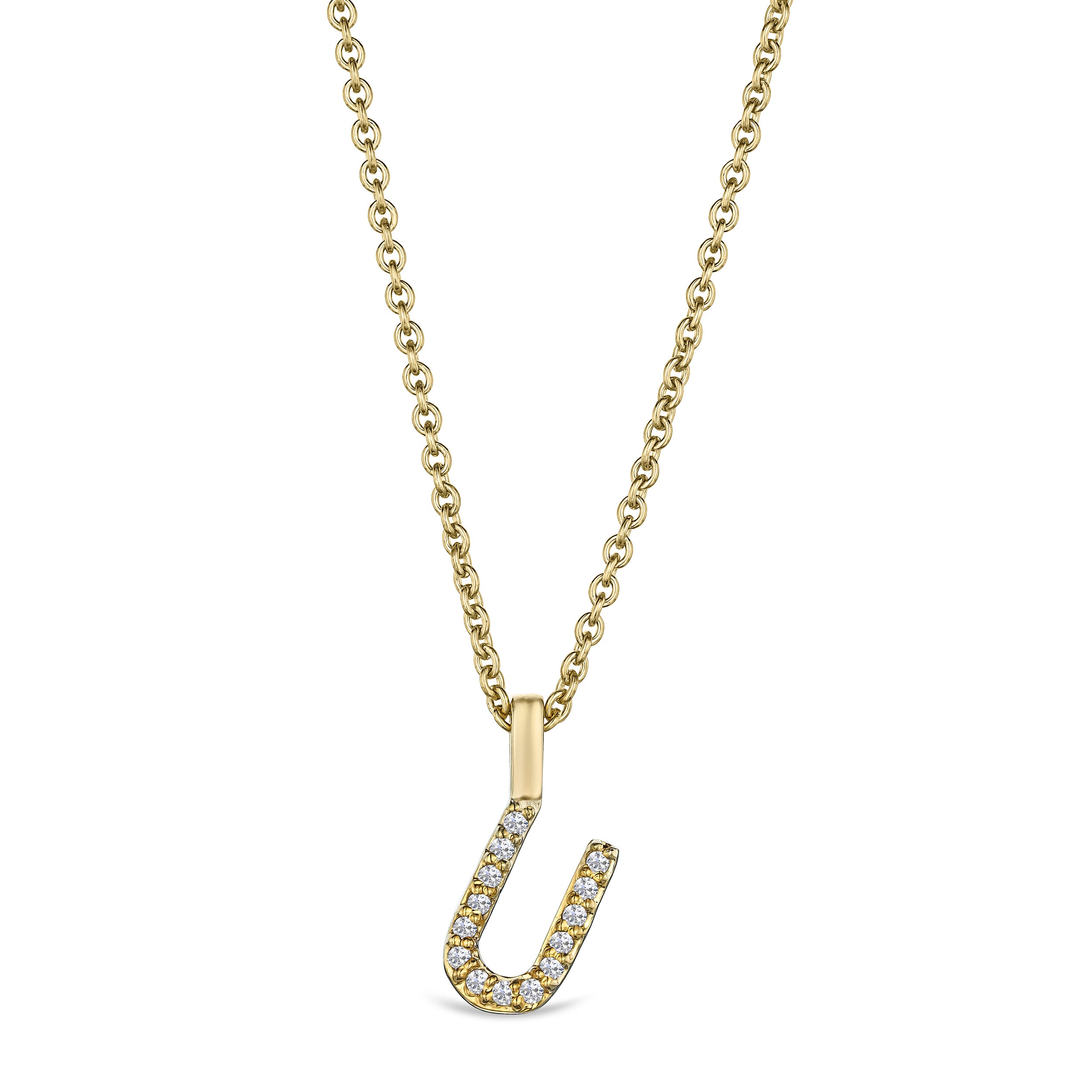 Love Letter Initial U Lab Diamond Necklace set in 9K Yellow Gold